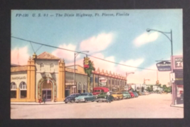 Dixie Highway Fort Pierce Florida FL Vintage Cars Street View Linen UNP Postcard - £7.85 GBP