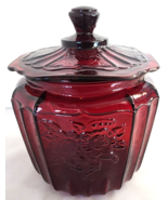 Vintage Anchor Hocking Ruby Red Mayfair &quot;Open Rose&quot; Biscuit Jar Depressi... - $54.86 CAD