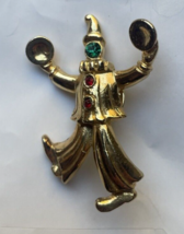 Vintage Jonette Jewelry JJ Clown Cymbals Pin Tie Tack Rhinestones Gold-tone - £7.09 GBP