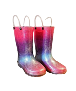 Size 9 Western Chief Girls Rainbow Rain Boot Glitter Pull On Handles - £16.95 GBP