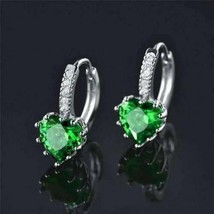 1.10 Ct Heart Cut Emerald &amp; Diamond Hoop Earrings In 14K White Gold FN Silver - £79.08 GBP