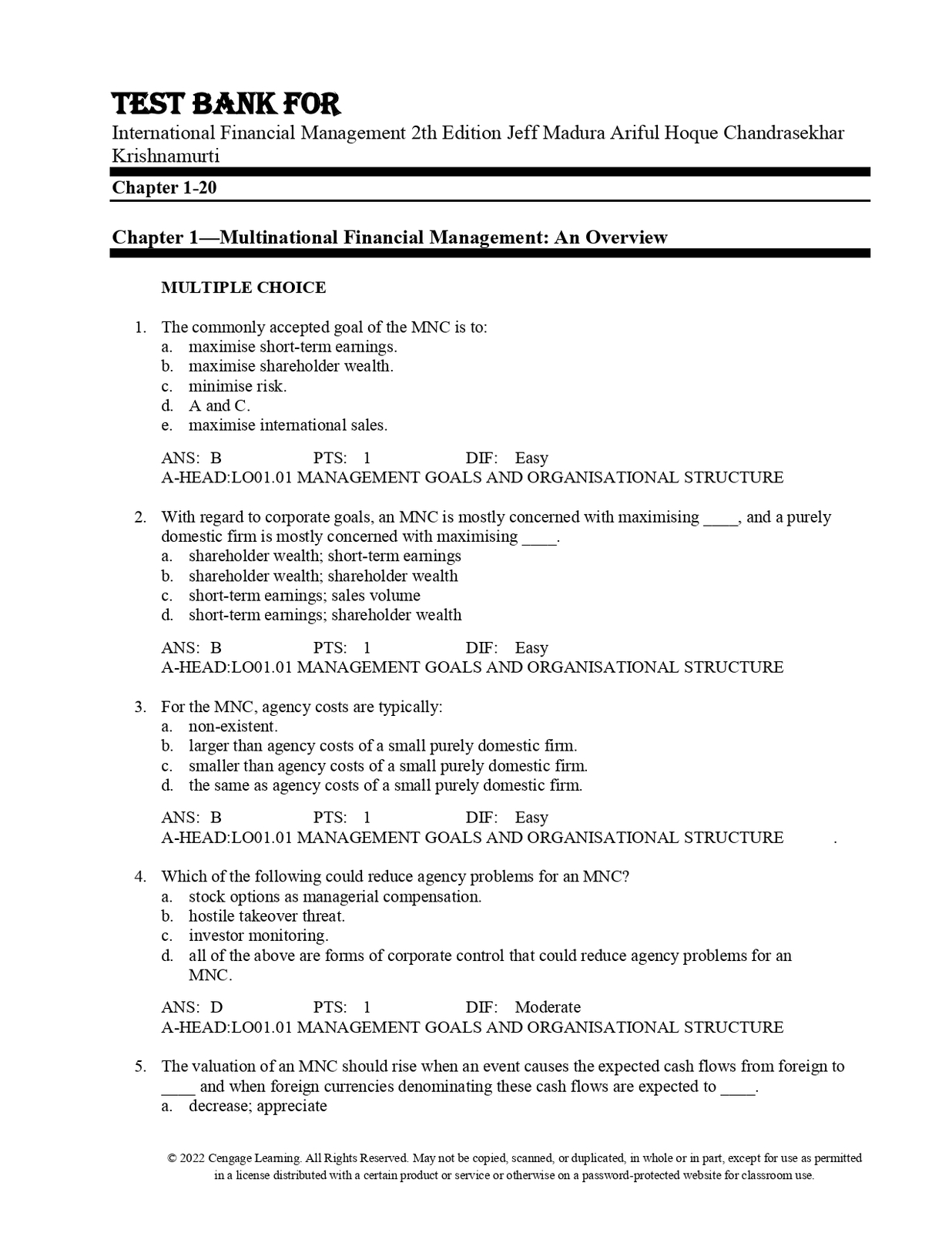 Test Bank For International Financial Management 2th Edition by Jeff Mad... - $17.99