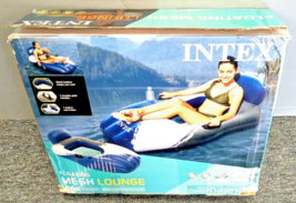 Intex Floating Mesh Lounge Chair Pool Float Lounger w/ Cupholder, Blue &amp; White - £31.45 GBP