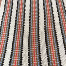 VTG Afghan Crochet Blanket Handmade Throw Quilt Multicolor Stripes Fringed 87x48 - £51.13 GBP