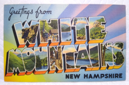 Greetings From White Mountains New Hampshire Large Letter Postcard Linen... - $14.25
