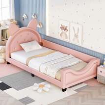 Twin Size Upholstered Daybed with Carton Ears Shaped Headboard, Pink - £187.19 GBP