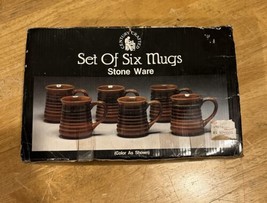 Vtg Brown Ceramic Drip Pottery Coffee Mug Cup Set Of 6 In Box Century Cr... - $49.49