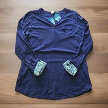 Koi Y2K Long-Sleeve Top Womans Size Medium Navy Blue Cheetah Cuffed S3 - $23.76