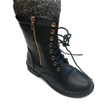 Forever Link Mango-31 Round Toe Military Knit Ankle Cuff Low Heel Boots ... - £22.79 GBP