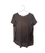 Pleione black tan geometric pleated back blouse women&#39;s oversized size XS - $33.85 CAD