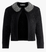 Alice and Olivia Akira Embellished Crystal Collar Textured Crop Cardigan XS New - £228.23 GBP