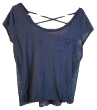 Abercrombie &amp; Fitch Blouse Top Womens Medium Blue Lace Back Round Neck Pullover - £11.44 GBP