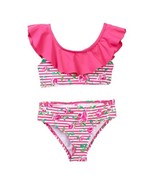 BETSEY JOHNSON Girls SWIMWEAR Ruffle 2-Piece Swimsuit Stripe Pink Multi ... - £45.97 GBP