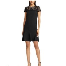 Ralph Lauren Women 2 Black Lace Short Sleeves Knee Length Dress NWT CY47 - $73.49