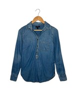 J Crew Top Womens 0 Popover Long Sleeve Denim Chambray Pocket Western Blue - €18,68 EUR
