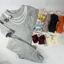Baby Girl 0 3 Months Gray Sparkle Outfit- Hair Accessories Shirt Legging... - $17.81