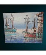 2 Fishing Boats Oil Painting Harbor Signed Artist Florence 8x10 Unframed... - £36.54 GBP
