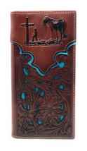 Genuine Leather Praying Cowboy Tooled Laser Cut Men&#39;s Long Bifold Wallet... - £25.88 GBP