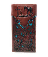 Genuine Leather Praying Cowboy Tooled Laser Cut Men&#39;s Long Bifold Wallet... - $32.99