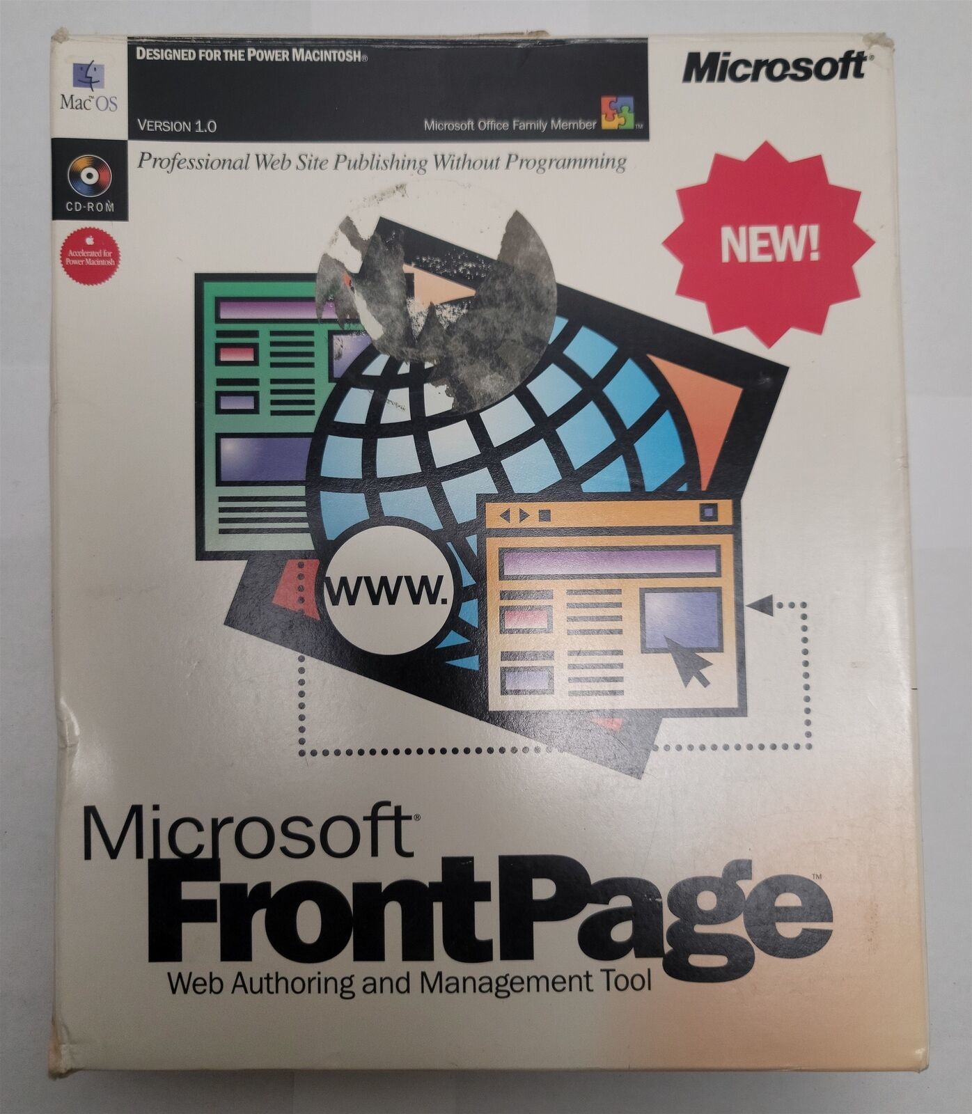 Microsoft Frontpage 1.0 for Power Macintosh - Box + Manual + CD + Extras - $16.04