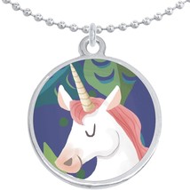 Happy Unicorn Round Pendant Necklace Beautiful Fashion Jewelry - £8.56 GBP