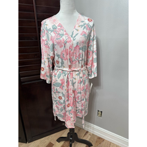 Flora By Flora Nikrooz Robe Women&#39;s M Pink Green Floral Belted V-Neck Ti... - $29.56