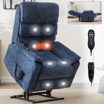 Blue Chenille Power Lift Recliner w/ Heat &amp; Massage (350 lbs) - £415.05 GBP