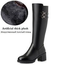 Big Size 35-43 Winter Boots Women Wool Warm Thick Heel Knee High Boots Genuine L - £93.90 GBP