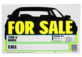 CAR FOR SALE Sign 9&quot; x 14&quot; Windshield window bRiGhT Yellow Plastic HY-KO 22104 - £15.68 GBP