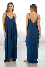 LOVE STITCH Pacific Blue Gauzy Mila Cocoon Maxi Dress w/ Pockets Slouchy S/M M/L - £37.92 GBP