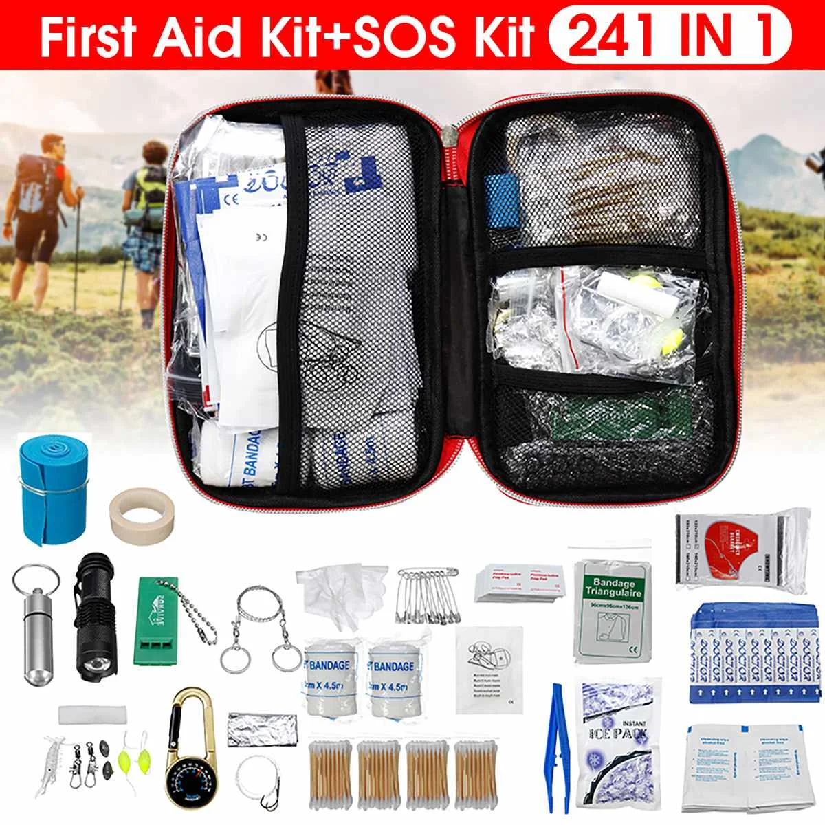 SOS Emergency Bag 241Pcs/Set Camping Survival Equipment Outdoor Gear Tactical - £23.44 GBP