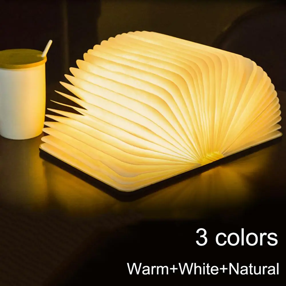 T20 Portable 3 Colors 3D Creative LED Book Night Light Wooden USB Rechargeable - £17.81 GBP+