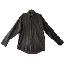 Kenneth Cole Men Shirt Size L Black Preppy Stripe Classic Long Sleeve Bu... - £10.75 GBP