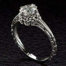 Vintage 2 Ct LC Moissanite Filigree Engagement Ring 14K White Gold Plated - £67.01 GBP