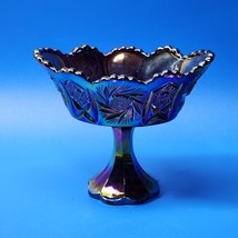Fenton Footed Pinwheel Compote Carnival Glass In Iridescent Amethyst Blue Green - £41.54 GBP