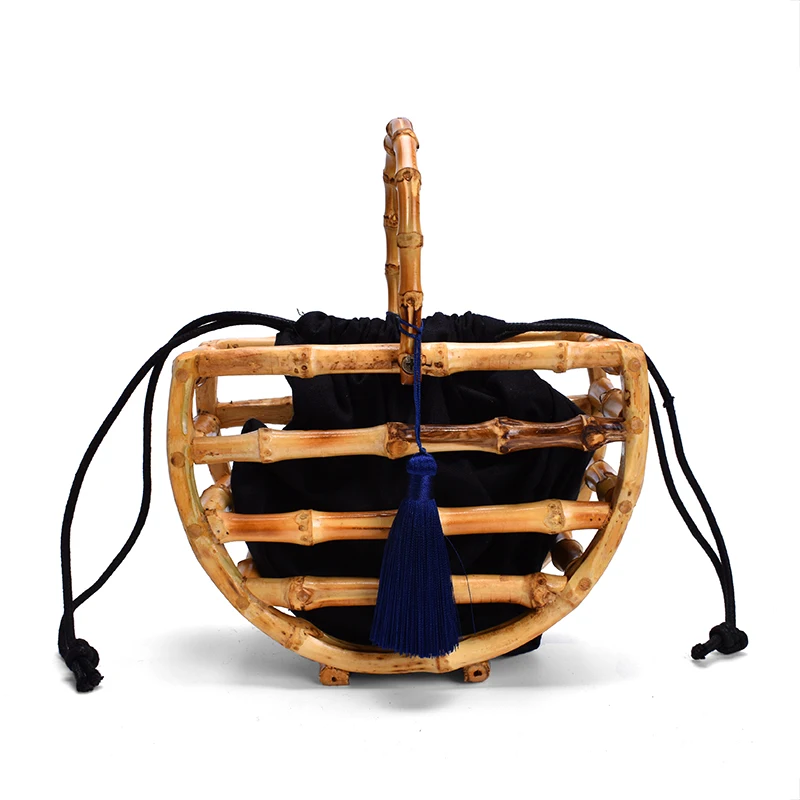 Handmade Tassel Half Moon Bamboo Tote Women&#39;s bamboo Handbags Ladies Fashion Bea - £52.92 GBP