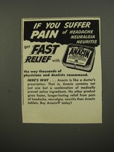 1953 Anacin Medicine Ad - If you suffer pain of headache neuralgia neuritis - £14.54 GBP