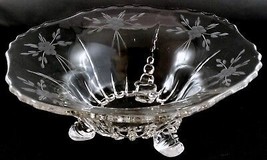 New Martinsville Radiance Footed Fruit Bowl Floral Etch 10in Serving Console - £37.15 GBP