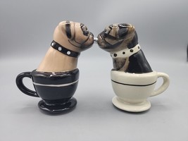 Pugs in Tea Cups Kissing Magnetic Salt and Pepper Shakers - $10.38