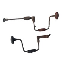 2 Antique VTG Hand Held Crank Drill Screwdriver Wood Handle Turn Knob Auger - $17.09