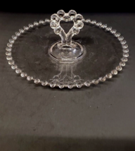 Vintage Imperial Candlewick Crystal Glass Tidbit Tray Center Handle Beaded - $29.69