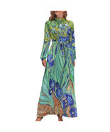 Woman Van Gogh Irises Long Sleeve High Neck Long Dress (Size XS to XL) - $36.00