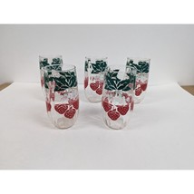 Vintage Set 5 Strawberry Drinking Glasses Cups 5 1/2&quot; Tall - £31.77 GBP