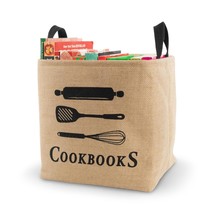 Cookbook Organizer &amp; Storage Burlap Bin - Sturdy, Thick, Soft Handles For Easy U - $33.99