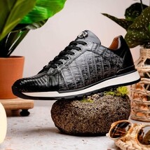 Men's Shoes genuine crocodile and lizard fashion sneaker Portici Gray / Black image 10