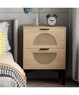 Rattan Nightstand With 2 Drawers, Wooden Boho Side Table With Storage,, ... - $1,350.46 MXN