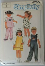 Simplicity Sewing Pattern 6730 Vintage Size 4 Sundress Jumper Top Overalls Uncut - £11.81 GBP
