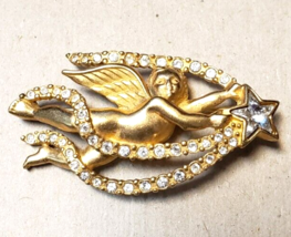 Swarovski Cupid Star Ribbon Brooch Marked Swan Logo - £43.51 GBP