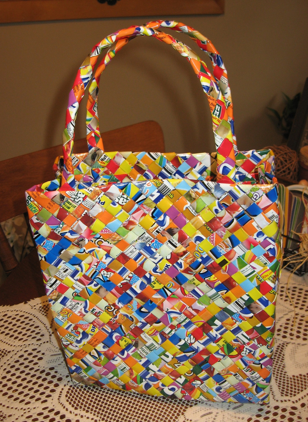 Candy Wrapper Tote-Woven-Multi color-2 Handles - $20.00