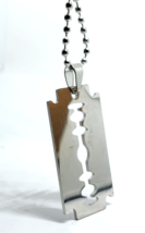 Razor Blade Pendant Dog Tag Necklace Silver Stainless 22&quot; Steel Chain Punk Peaky - £4.86 GBP